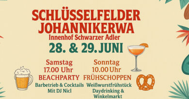 Am 28. & 29. Juni 2025 steigt die Johannikerwa in Schlüsselfeld mit Beachparty, Cocktails, DJ, Frühschoppen & Winkelmarkt. Jetzt Termin merken!