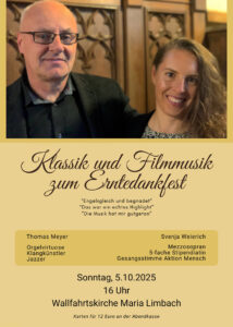 Plakat Veranstaltung Klassik und Filmmusik zum Erntedankfest – Konzertreihe in Limbach und Ebrach