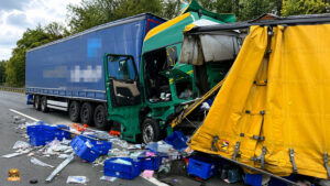 Unfall mit fünf Lastwagen auf der A3: Pferd bleibt offenbar glimpflich verletzt. Zwischen Raststätte Steigerwald und Anschlussstelle Höchstadt Nord