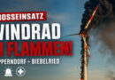 Brennendes Windrad zwischen Repperndorf und Biebelried mit dichter Rauchentwicklung während eines Großeinsatzes der Rettungskräfte.