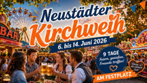 Menschen feiern auf der Kerwa in Neustadt. Neustädter Kirchweih 2026 - Neun Tage Feststimmung in Neustadt an der Aisch