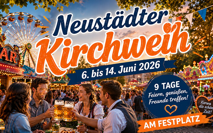 Menschen feiern auf der Kerwa in Neustadt. Neustädter Kirchweih 2026 - Neun Tage Feststimmung in Neustadt an der Aisch