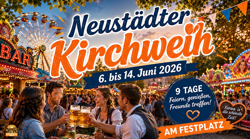 Menschen feiern auf der Kerwa in Neustadt. Neustädter Kirchweih 2026 - Neun Tage Feststimmung in Neustadt an der Aisch
