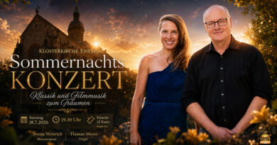 Sommernachtskonzert in Ebrach: Klassik und Filmmusik in der Klosterkirche mit Svenja Weierich und Thomas Meyer