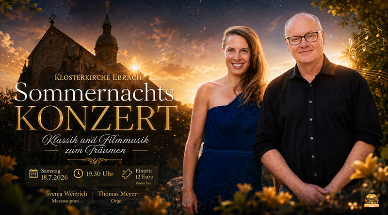 Sommernachtskonzert in Ebrach: Klassik und Filmmusik in der Klosterkirche mit Svenja Weierich und Thomas Meyer
