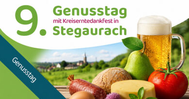 Der 9. Genusstag findet am 27. September 2026 in Stegaurach statt. Rund 70 Aussteller präsentieren regionale Spezialitäten und Kunsthandwerk.