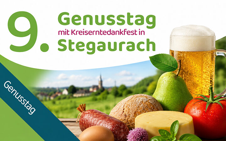 Der 9. Genusstag findet am 27. September 2026 in Stegaurach statt. Rund 70 Aussteller präsentieren regionale Spezialitäten und Kunsthandwerk.