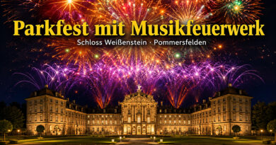 Parkfest mit Musikfeuerwerk auf Schloss Weißenstein: Am 5. September 2026 erwarten Besucher in Pommersfelden Feuerwerk, Musik, Foodtrucks und Familienspaß.