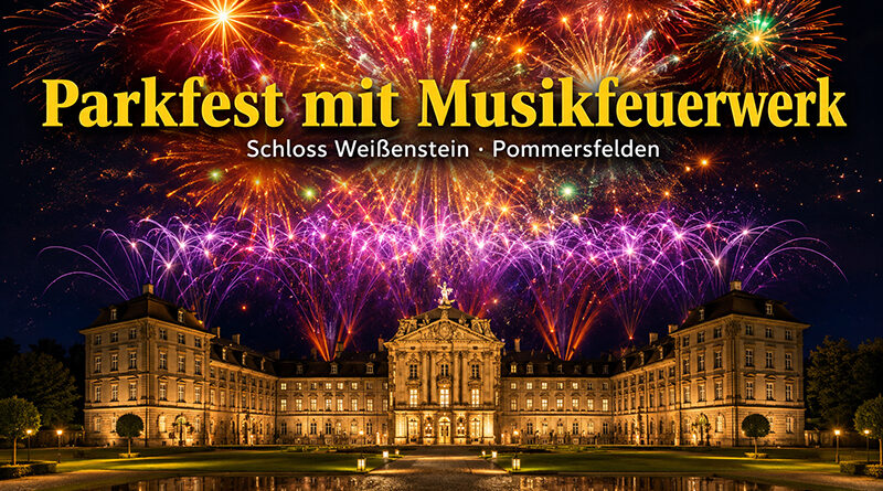Parkfest mit Musikfeuerwerk auf Schloss Weißenstein: Am 5. September 2026 erwarten Besucher in Pommersfelden Feuerwerk, Musik, Foodtrucks und Familienspaß.