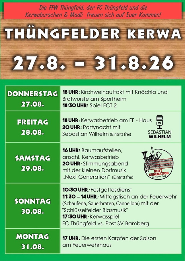 Programm zur Kirchweih in Thüngfeld 2026