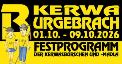 Die Kerwa Burgebrach 2026 findet vom 1. bis 9. Oktober statt. Alle wichtigen Termine zu Kerwasumzug, Baumaufstellen, Musik und Nachkerwa.
