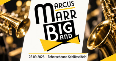 Marcus Marr Big Band kommt nach Schlüsselfeld in die Zehntscheune. Live-Musik am 26.09.2026